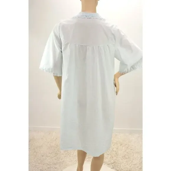 Vintage Sears House coat Robe Blue Cotton Blend Medium Button Front Girly Granny - Picture 4 of 9